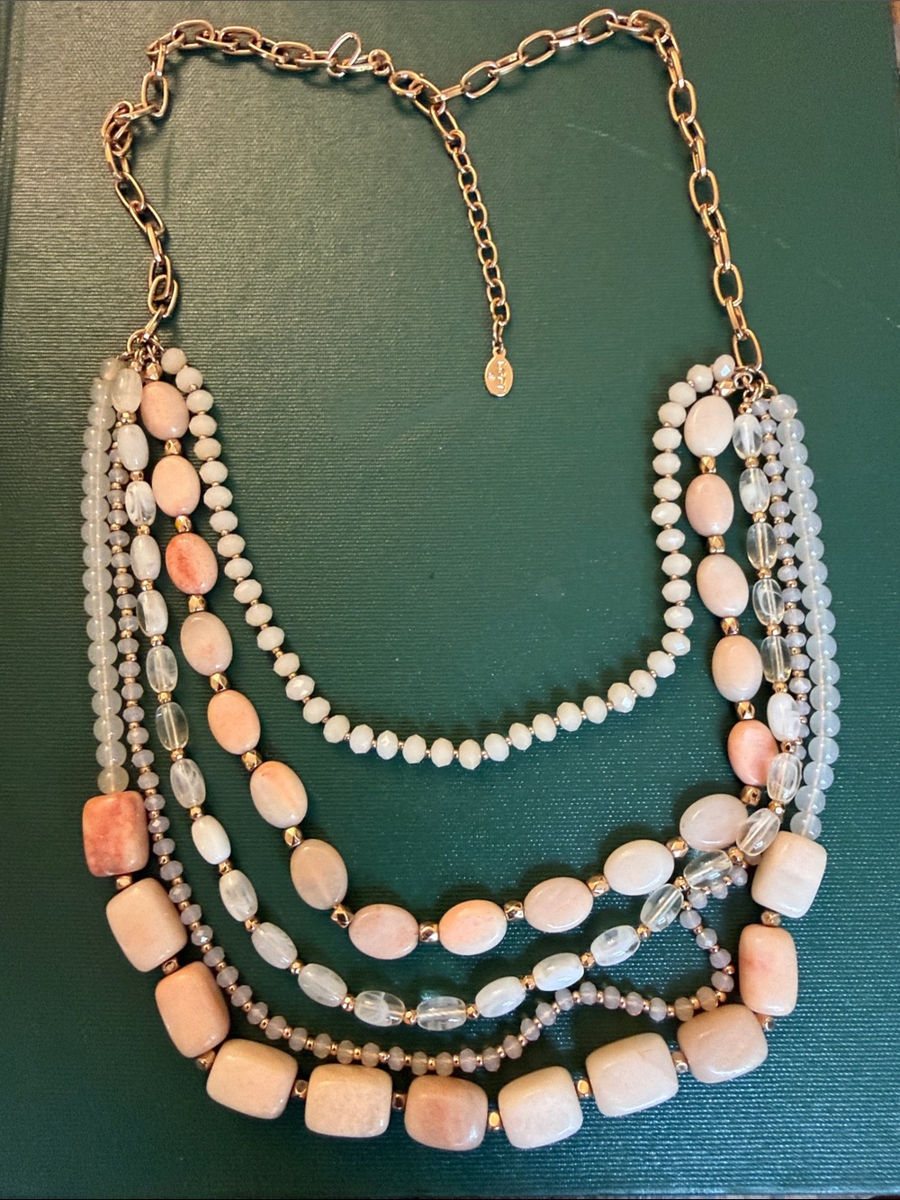 LOFT Multi-Strand Pink and Clear Beaded Statement Necklace